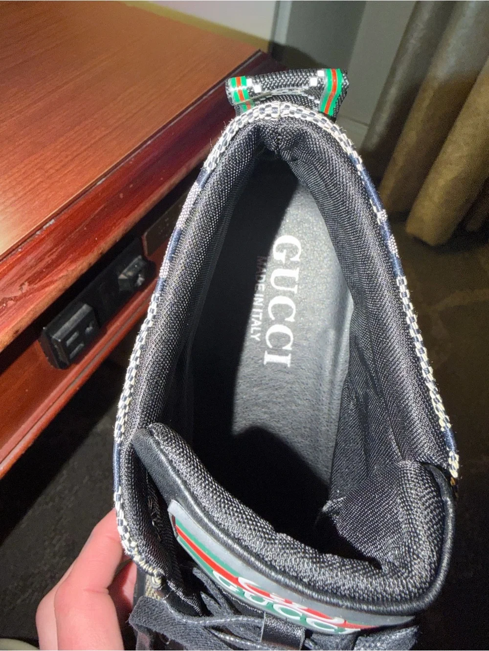Gucci Black Leather Men's Sneakers with Green-Red Web Detail